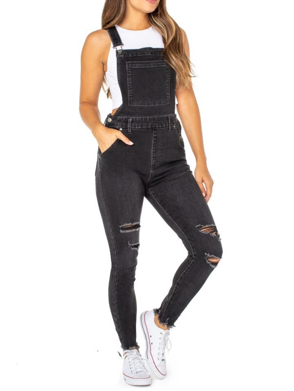 Celebrity Pink Denim Overalls Black Retro 80s Y2k Distressed Women's Sz Sm